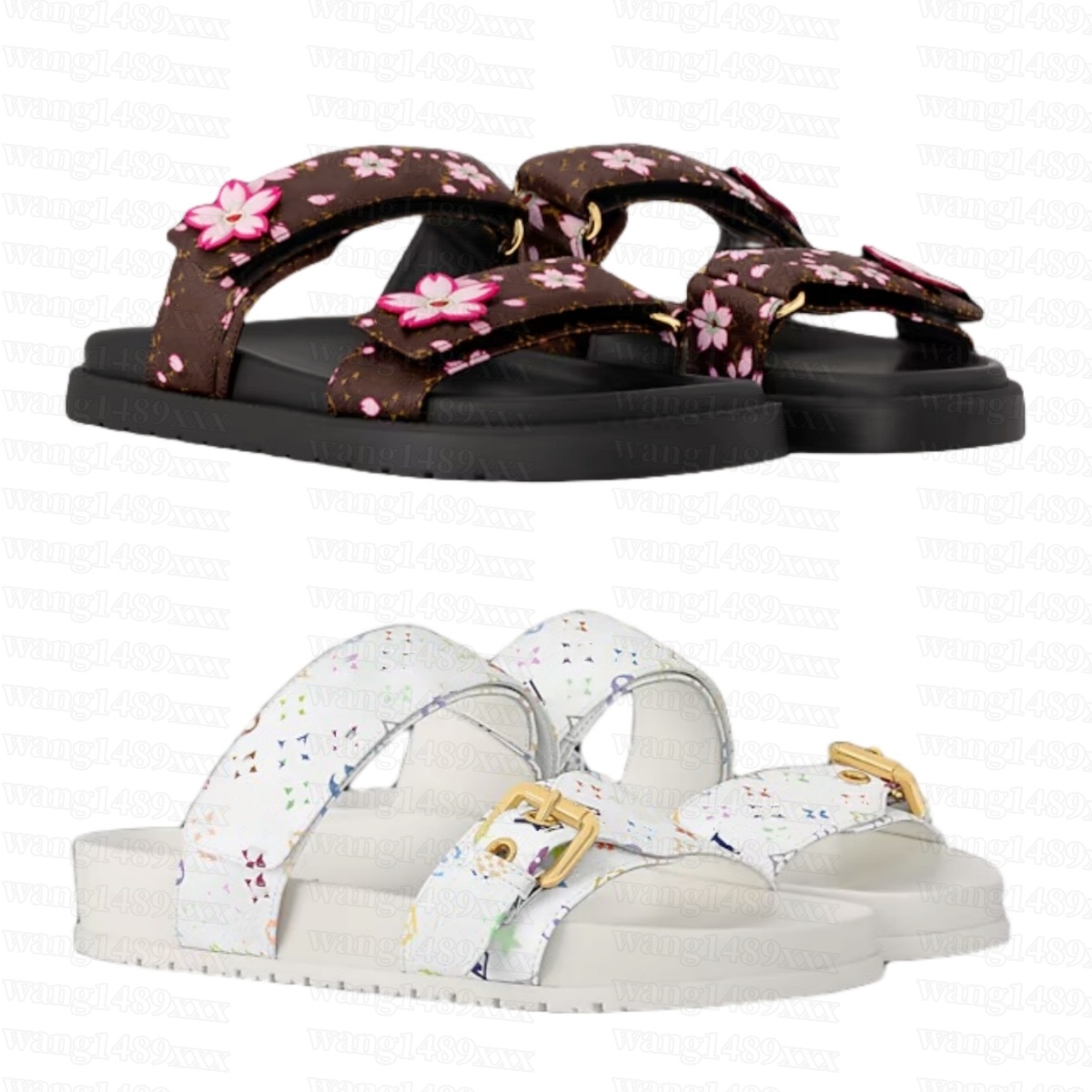 DHgate Cherry blossom murakami Pink shoe Denim sandal Designer slipper leather slide woman Sandale sunset pool pillow Comfort Flat Mule Bom dia Beac