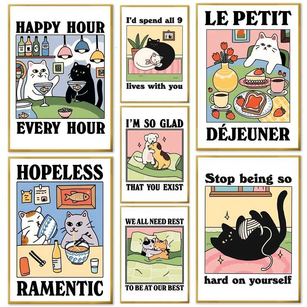 Retro Drink Dog Cat Cartoon Poster He Living Ro Bedro Bar Cafe Art Decor H251112-image-1084305942