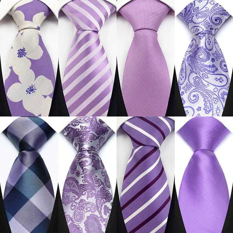 Luxury 8CM Mens Necktie Purple Color Floral Stripes Solid Tie For Man Groom Jacquard Woven Neck Tie For Business Wedding PartyW251111-image-1084212900