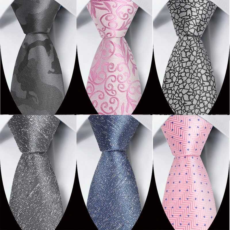Luxury Mens Necktie 8cm Gray Pink Color Tie Jacquard Woven Neck Ties for Man Business Wedding Party Accessories GiftW251111-image-1084187120