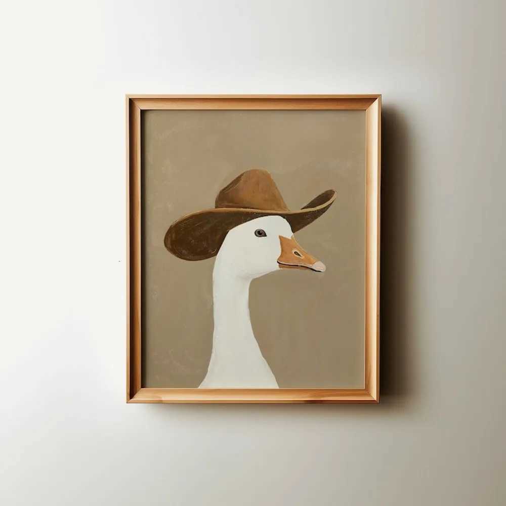 Silly Cowboy Goosebrown Cowboy Hatwestern Nursery Artneutral Boy Ro Art Wall Decoration Frameless Canvas Painting H251112-image-1084308095
