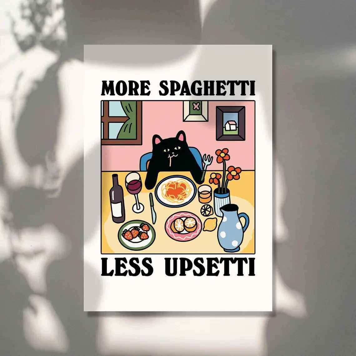 More Spaghetti Less Regretti Black Cat Print Wall Art Prints Canvas Painting Poster Picture For Living Bed Ro He Decor H251112-image-1084306818
