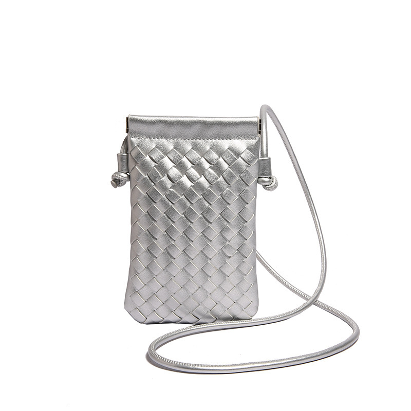 Vintage Hand Woven Cell Phone Purse for Ladies, Thin Strap Vertical Crossbody Bag, Fashion Woven PU Leather Mini Shoulder Handbag 444