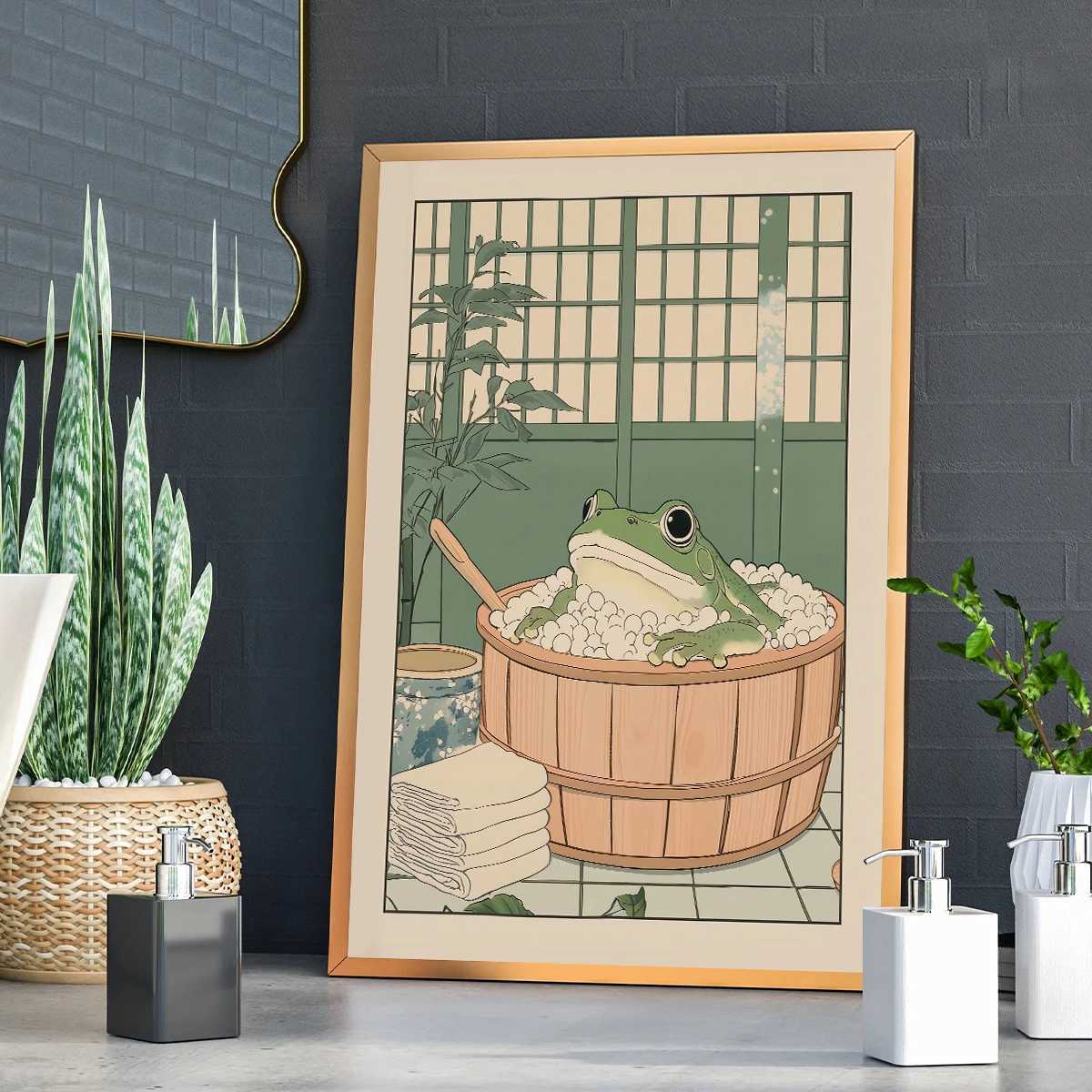 Japanese Frog in A Bathtub Print Poster Vintage Cute Fun Canvas Painting Bathro He Decor Poster Gifts-unframed H251112-image-1084307812
