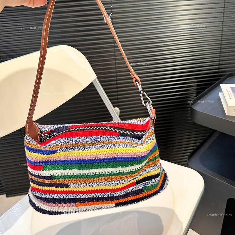 Shoulder Bags High quality Designer Rainbow Tote Bag Crochet Tote Bag Crossbody Weave Hobo Straw Beach Bag Summer School Handbag Shoulder Beach Trav