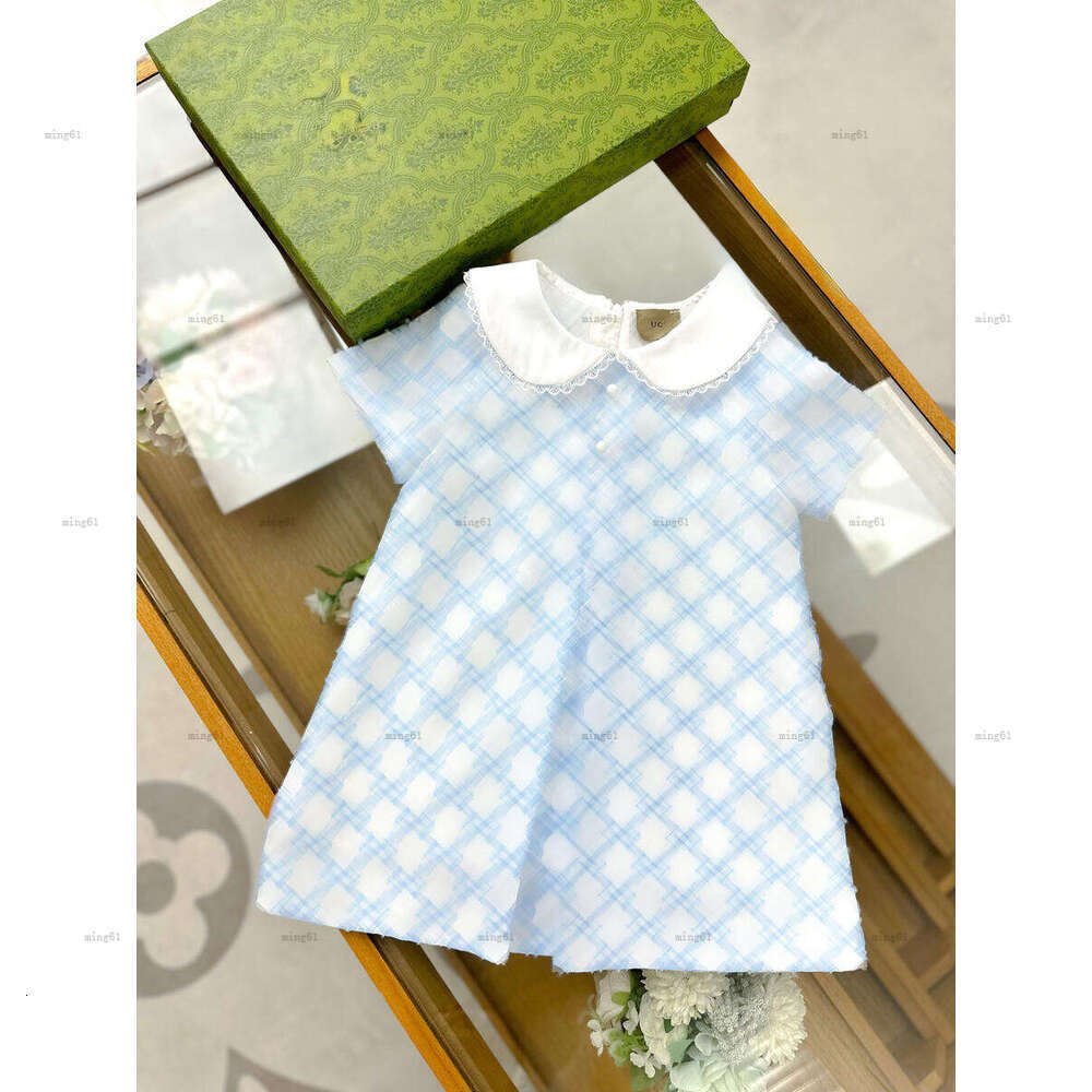 Marque poupée col filles robe lettre grille jacquard princesse robe enfants vêtements de marque été divers styles bébé jupe A014X01N010