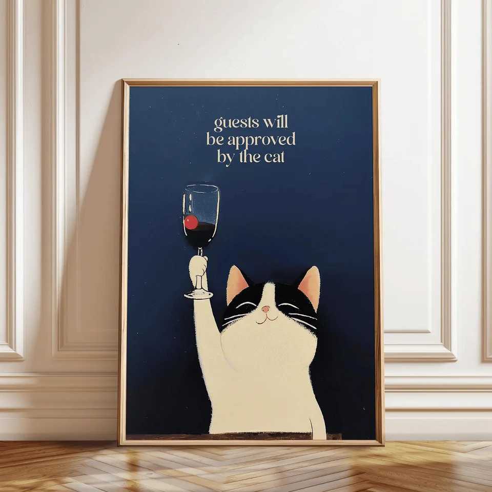 Cat and Wine Art Poster - Humorous Cat Wall Decor - Funny Cat Wall Art Gift for Cat Lover and Enthusiast - Poster and Canvas H251112-image-1084306460