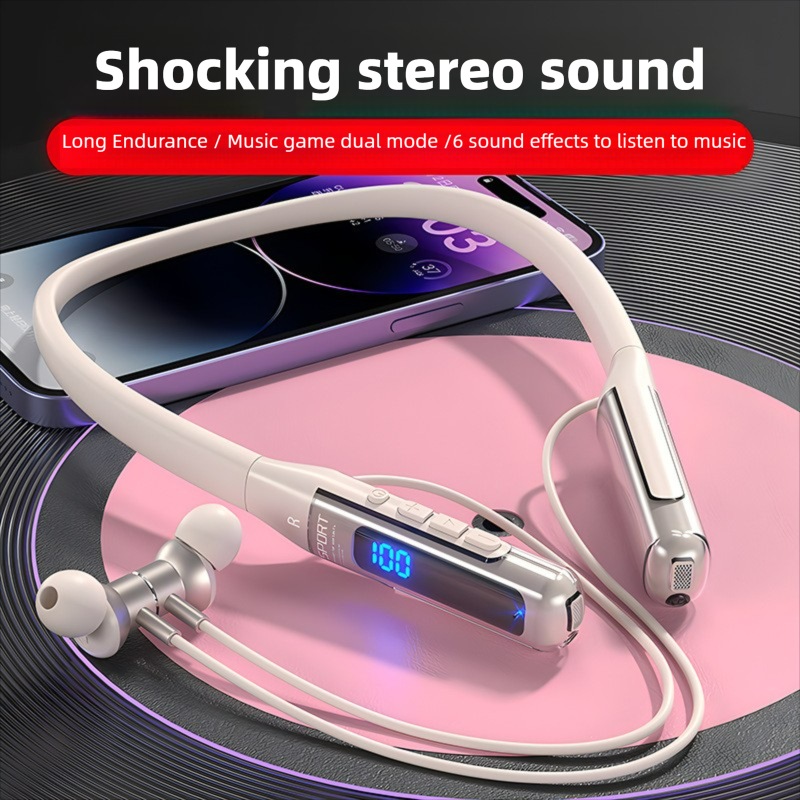 BT125 Gaming & Sports Bluetooth Neckband Headphones, ENC Wireless Earbuds with long endurance and Digital Display, IPX5 Waterproof for Mobile Gam-image-1084304518
