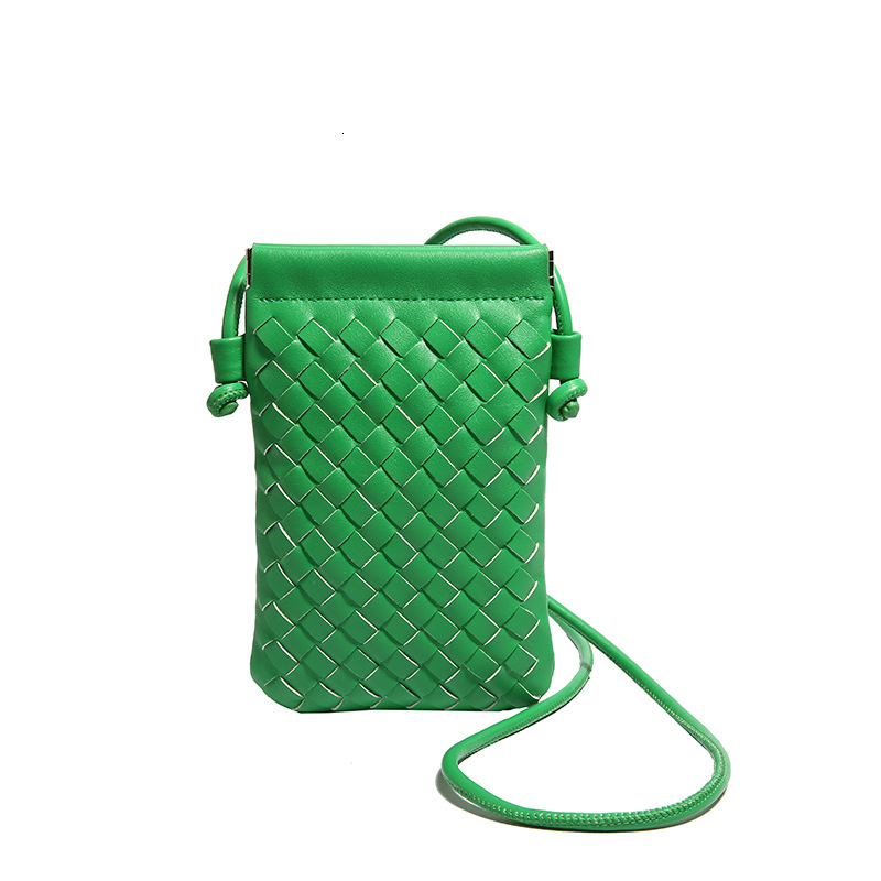 Vintage Hand Woven Cell Phone Purse for Ladies, Thin Strap Vertical Crossbody Bag, Fashion Woven PU Leather Mini Shoulder Handbag 171717