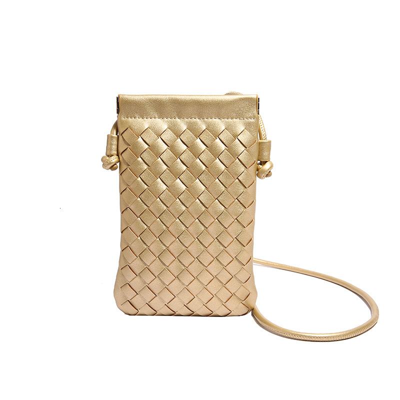 Vintage Hand Woven Cell Phone Purse for Ladies, Thin Strap Vertical Crossbody Bag, Fashion Woven PU Leather Mini Shoulder Handbag 191919