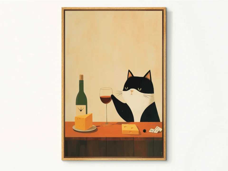 Cat Drinking Wine Art Print Wine Art PrintKitchen Bar Dining Ro Decor Vintage Retro Bar Poster Cat Lovers GiftsCharcut H251112-image-1084306909