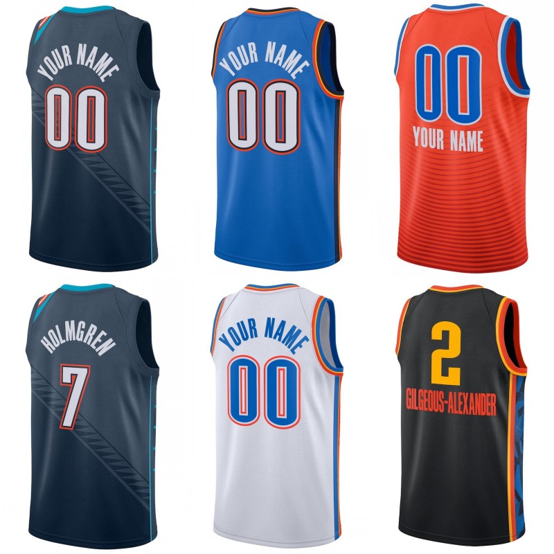 Maillot de basket-ball SGA imprimé personnalisé, Shai Gilgeous-Alexander Caruso Williams Holmgren Hartenstein Dort Wiggins Wallace McCain Durant