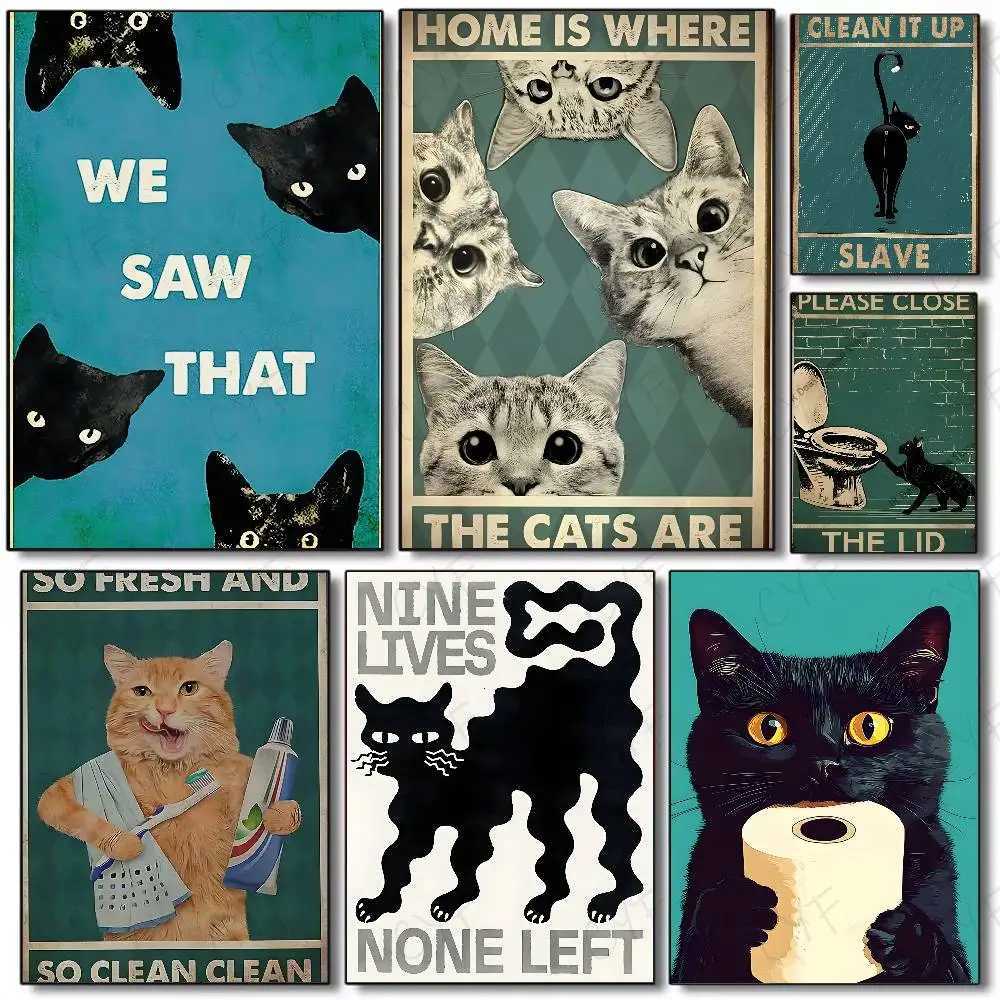 Cute Black Cat Art Are Poster HD art sticky wall waterproof he living ro bedro bar aesthetic decoration H251112-image-1084306252
