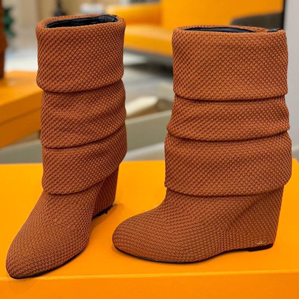 Summer Mid Wedge Boot bottes de créateurs pour femmes Bottes en tricot 1AISFI Brown signature luxe automne hiver botte élégamment slouchy silhoue