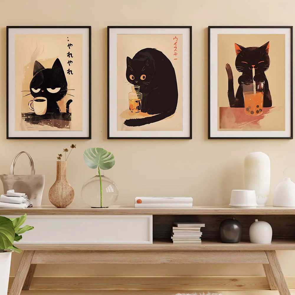 Modern Funny Cat Drink Cocktail Coffee Bubble Tea Poster Canvas Print Wall Art Ro Decor Living Ro Kitchen He Decoratio H251112-image-1084306113