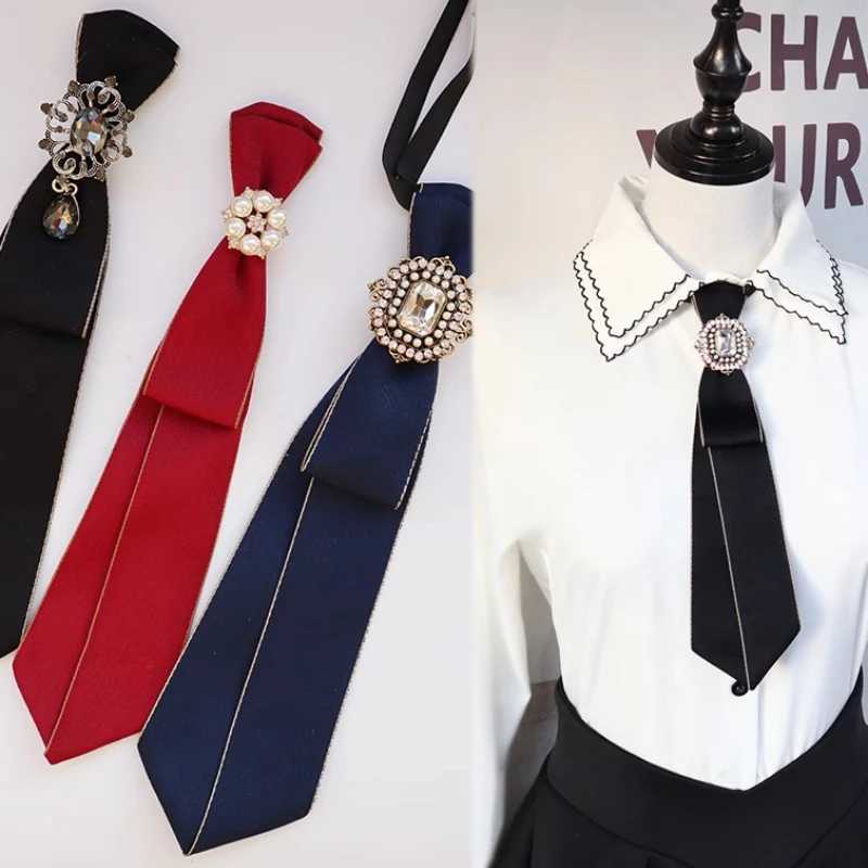 Vintage Fabric Bow Tie for Women Crystal Fashion College Style Necktie Shirt Collar School Uniform Tie Jewelry AccessoriesW251111-image-1084187289