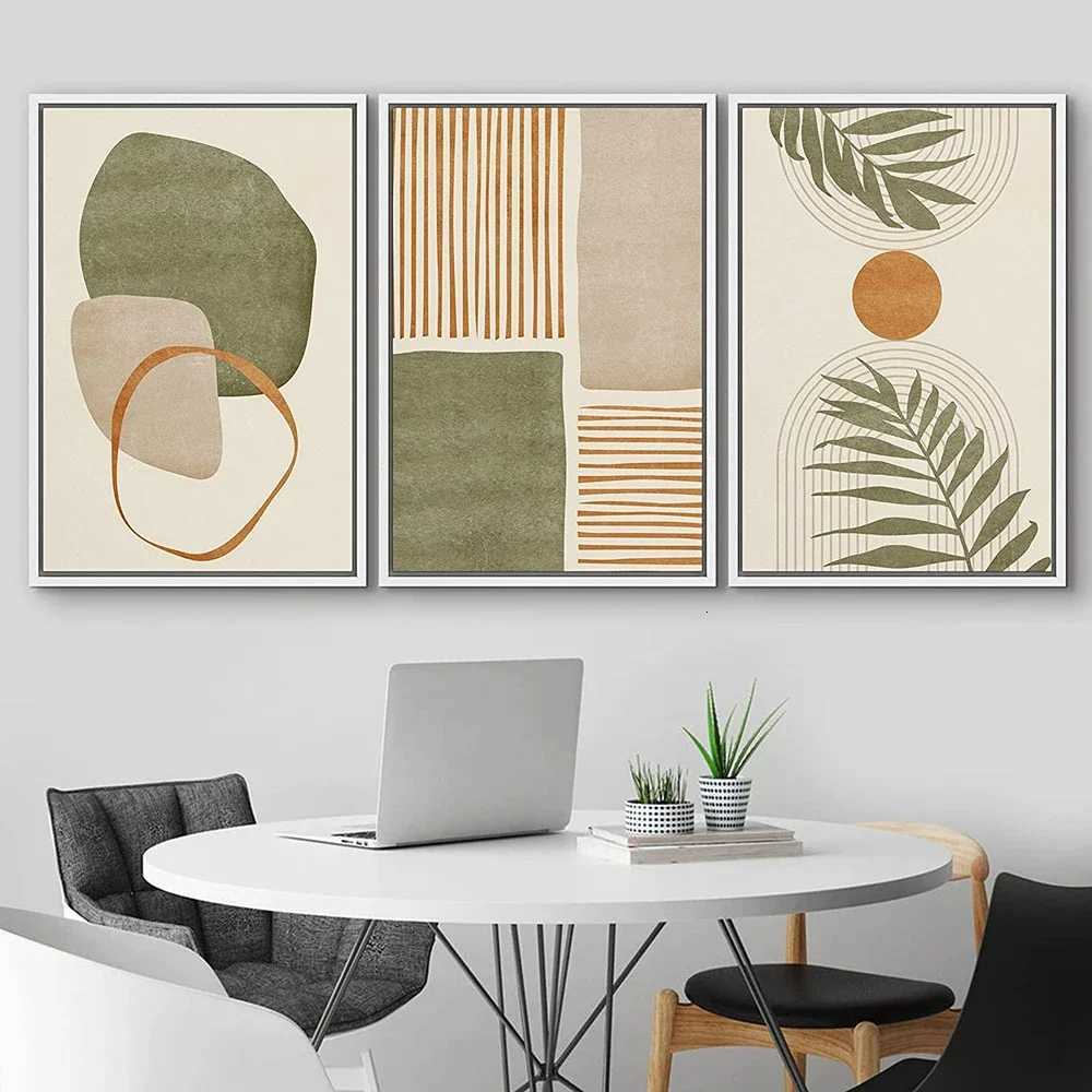 Simple Style Canvas Print Posters Wall Art Painting Set of 3 Tropical Leaves Abstract Shapes Illustrations Modern Art Boho Decor H251112-image-1084308773