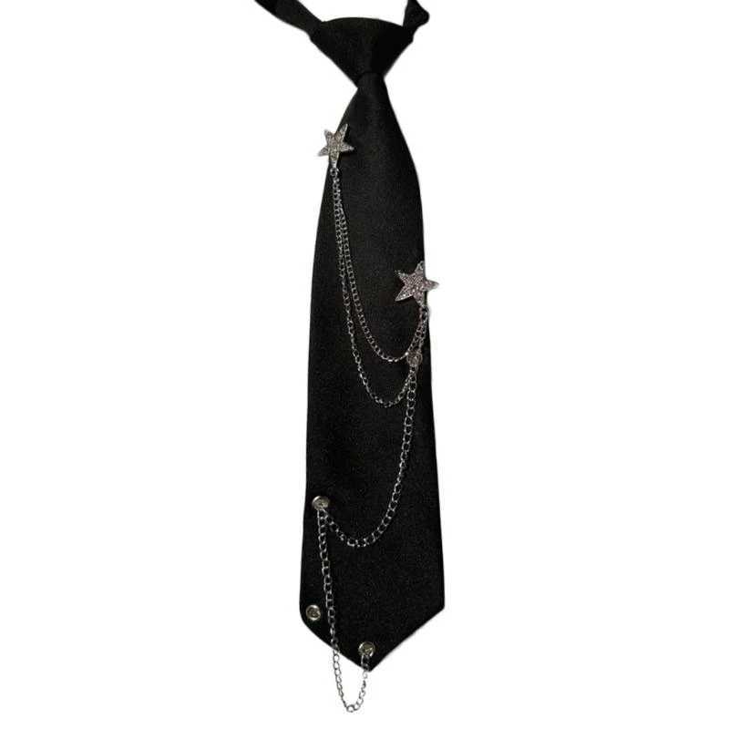 Japanese Punk Tie Student Uniform Vintage Star Chain Pre Tied Necktie for WomenW251111-image-1084187256