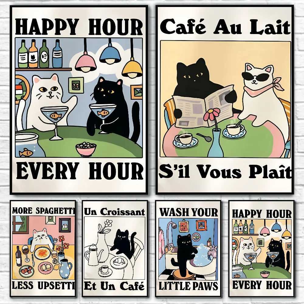 1PC Wash Your Paws Cat Poster Paper Print He Living Ro Bedro Entrance Bar Cafe Art Painting Decoration H251112-image-1084306268