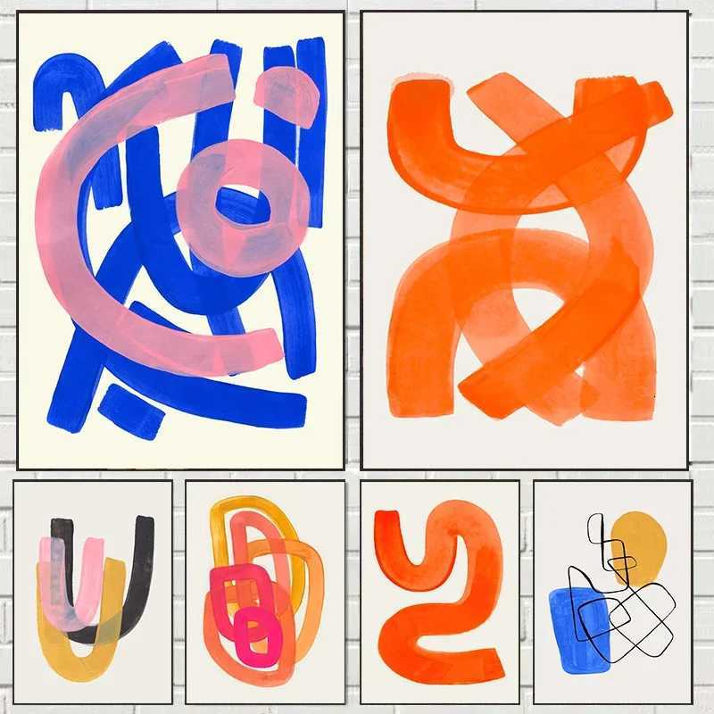 Minimalist Mid Century Watercolor B Strokes Poster Abstract Orange Canvas Print Painting Wall Art Picture Living Ro Decor H251112-image-1084308763