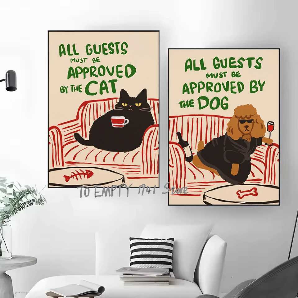 All Guests st Be Approved By The Cat Dogs Funny Cat Dog Lovers Poster Canvas Painting Wall Pictures He Living Ro Decor H251112-image-1084306395