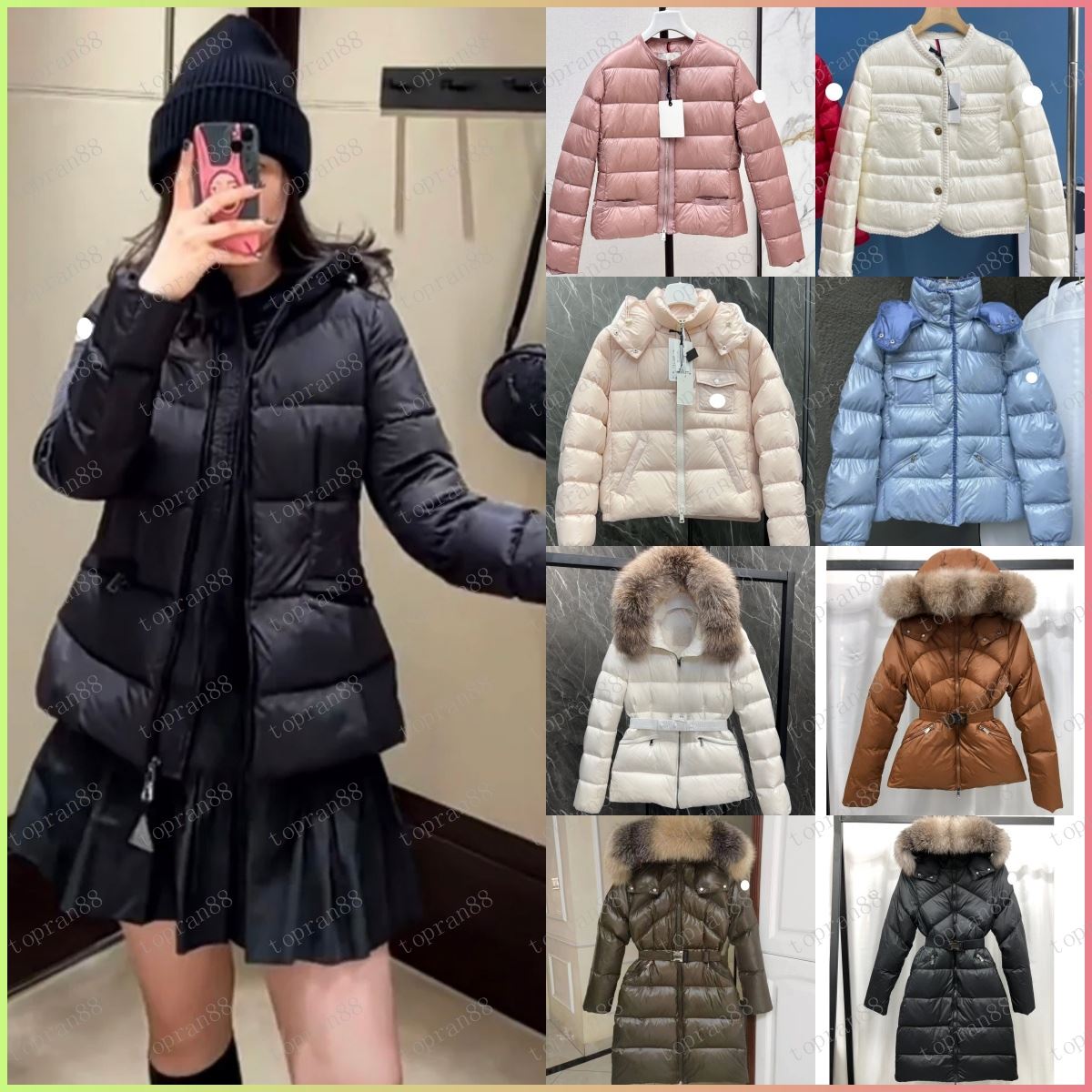 Designer Womens Winter Short Down Jackets Fashion Winter Hooded Puffer Jackets Parkas Slim Embroidered Badge Raccoon Hair Collar Puffer Jacket