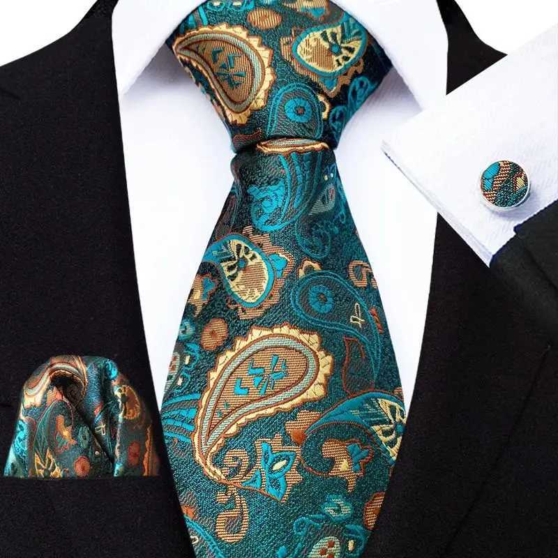 Luxury Tie For Man Suit Set Paisley Necktie Handkerchief Set Plaid Fashion Cufflinks Pocket Square Business Wedding Party GravatW251111-image-1084187389