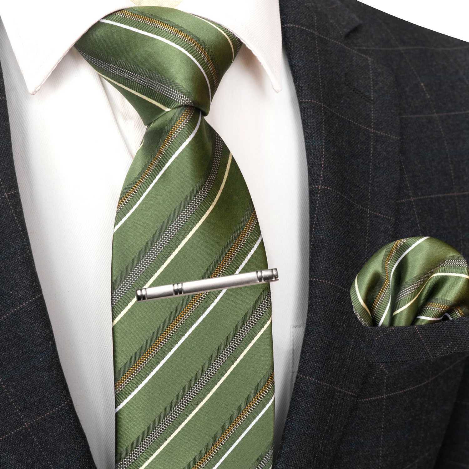Striped Orange Tie For Men 8cm Silk Elegant Mens Necktie Pocket Square tie clip Set Groom Wedding Accessory Business Party GiftW251111-image-1084187421