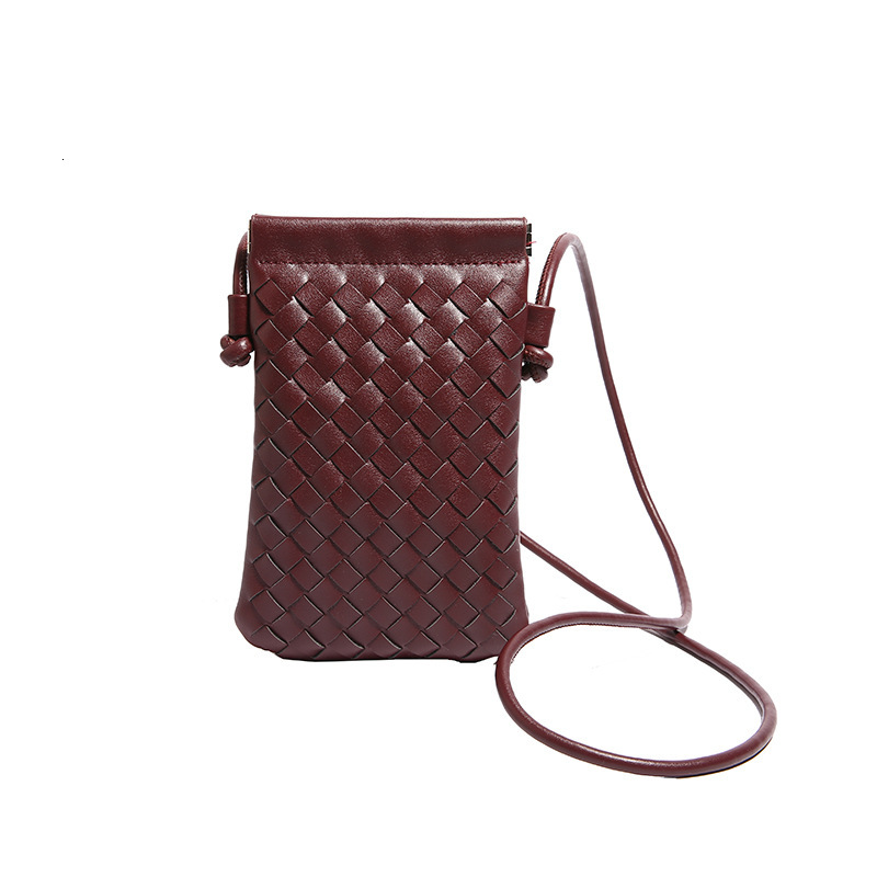 Vintage Hand Woven Cell Phone Purse for Ladies, Thin Strap Vertical Crossbody Bag, Fashion Woven PU Leather Mini Shoulder Handbag 777
