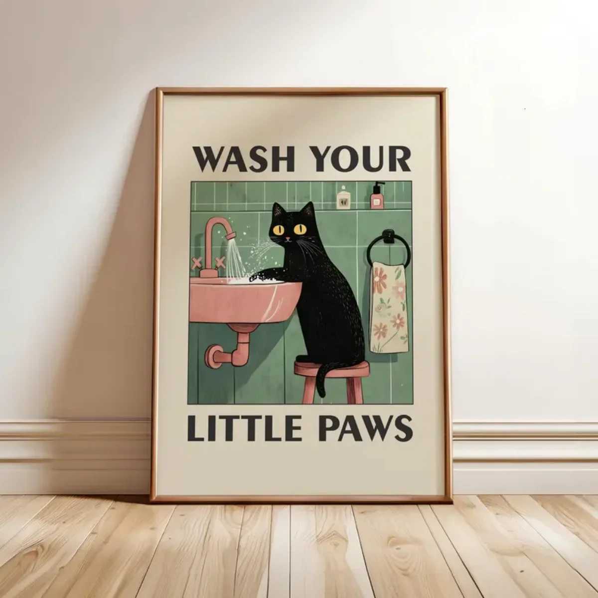 Wash Your Paws Cat Illustration Canvas Prints Poster Modern Funny Art Prints Wash Ro Bathro He Decor Art Poste H251112-image-1084306085