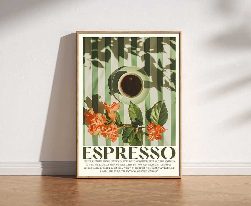 Retro Vintage resso Coffee Print Aesthetic Kitchen Poster Italian Coffee Art with Coffee Cup on Table for Cafe Decor H251112-image-1084308350