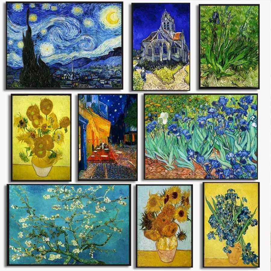 HD Print Van Gogh Masterpiece Poster Abstract Garden Almond Blosss Starry Night Canvas Painting Wall Picture Ro He Decor H251112-image-1084308834