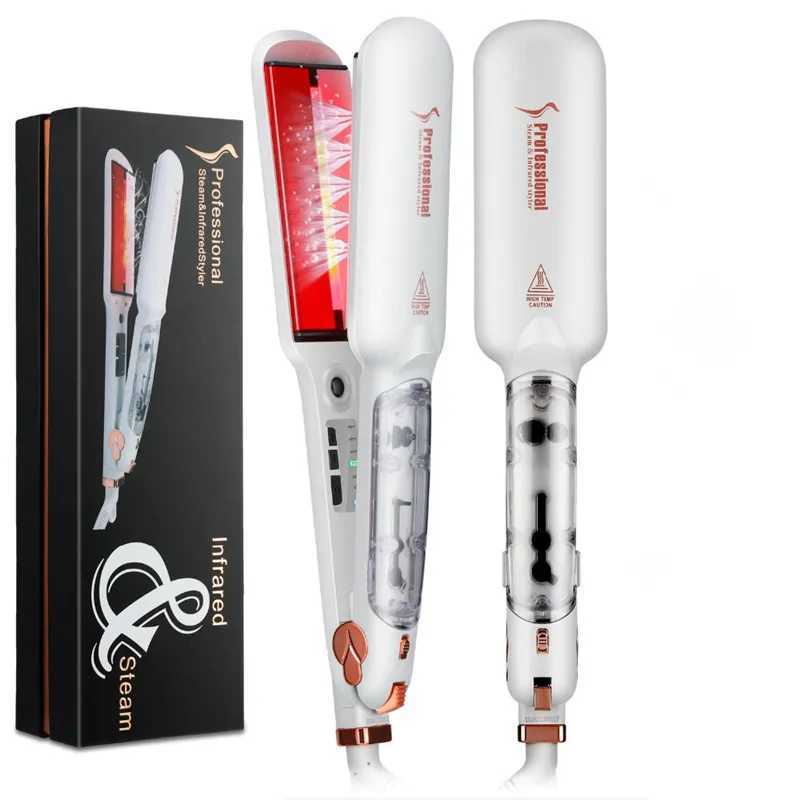 Professional Steam Hair Straightener Infrared Care Ceramic Coated 2 Inch Wide Plates for Salon Straightening Styling H251112-image-1084299047