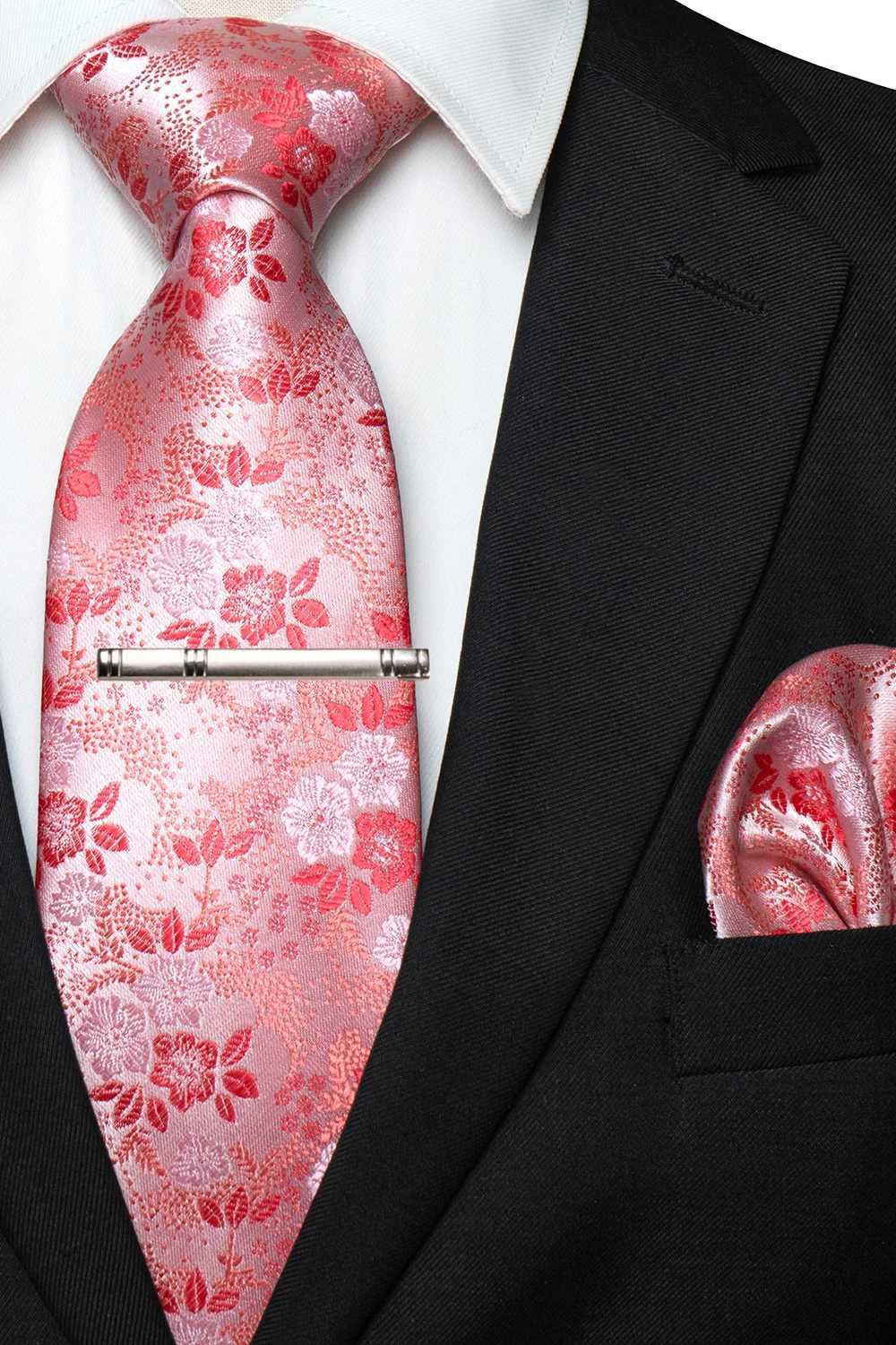 JEMYGINS Floral Silk Men Tie Pocket Square Tie Clip Sets Wedding Party Necktie Men Accessories High Quality GravataW251111-image-1084187079