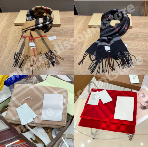 Classique Écharpe à Carreaux de Luxe Designer 100% Cachemire Franges Foulards Châle Hiver Femme Homme AAAAA