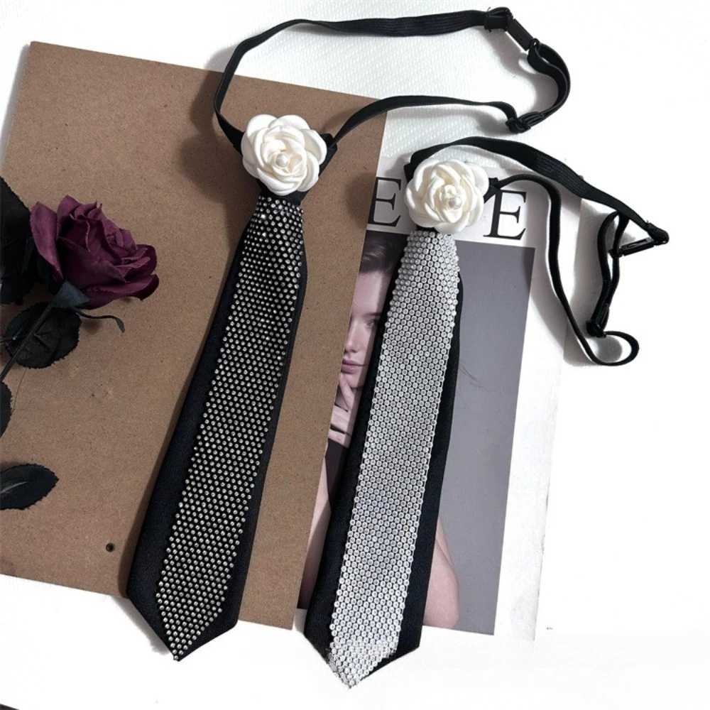 New Rhinestone Crystal Necktie for Women and Men Camellia Flower Neck Tie Wedding Party Luxulry Jewelry AccessoriesW251111-image-1084212735