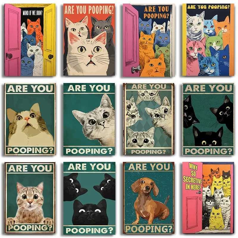 Are You Pooping Posters Bathro Funny Bathro Sign Canvas Prints Cute Black Cat Art for Painting Wall Pictures Toilet Decor H251112-image-1084307562