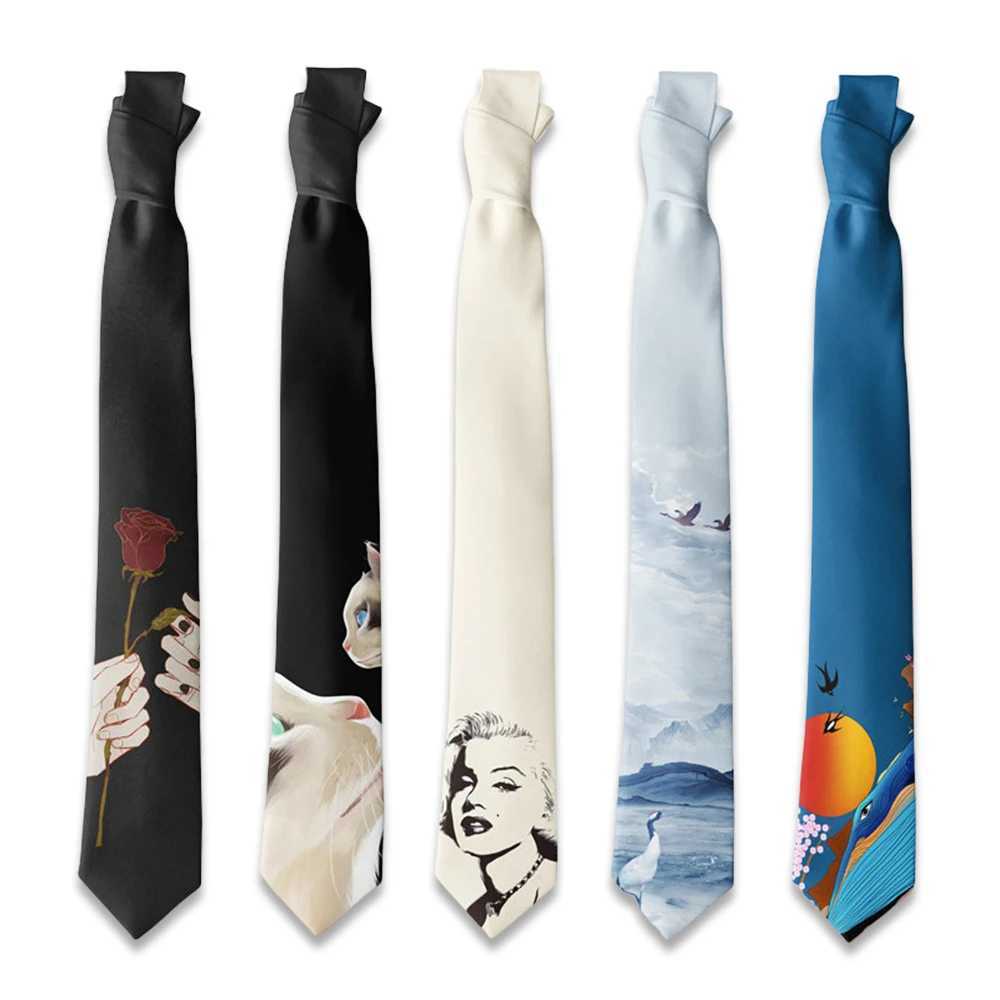 Creative Printed Tie By Marilyn Monroe Designer Vintage Imitation Silk Ties MenS Fashion 8Cm Graffiti Painting Floral NecktieW251111-image-1084187296