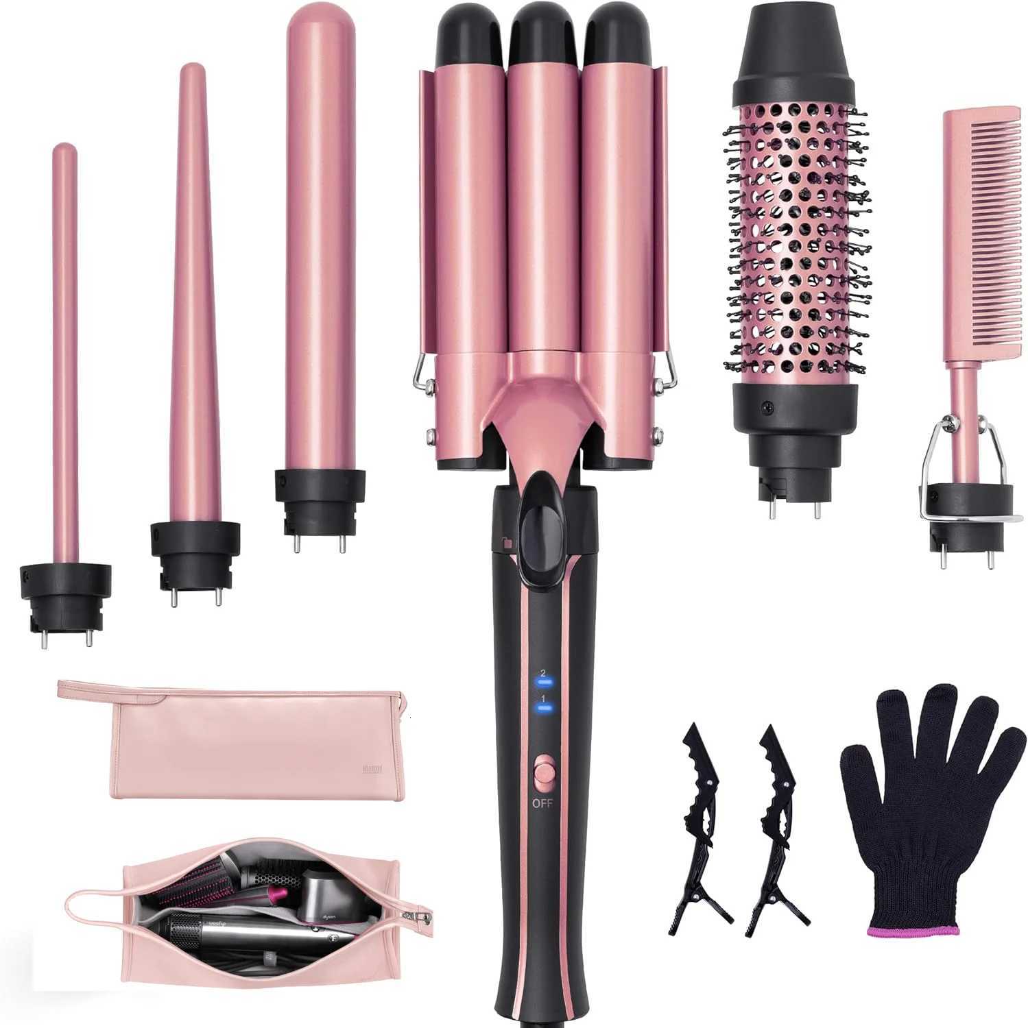 Curling Iron Wand Set 6-in-1 Hair Curler with 3 Barrel Hair Crimper Spiral Curling Iron - Fast Heating Styling Tools for Wen H251112-image-1084300277