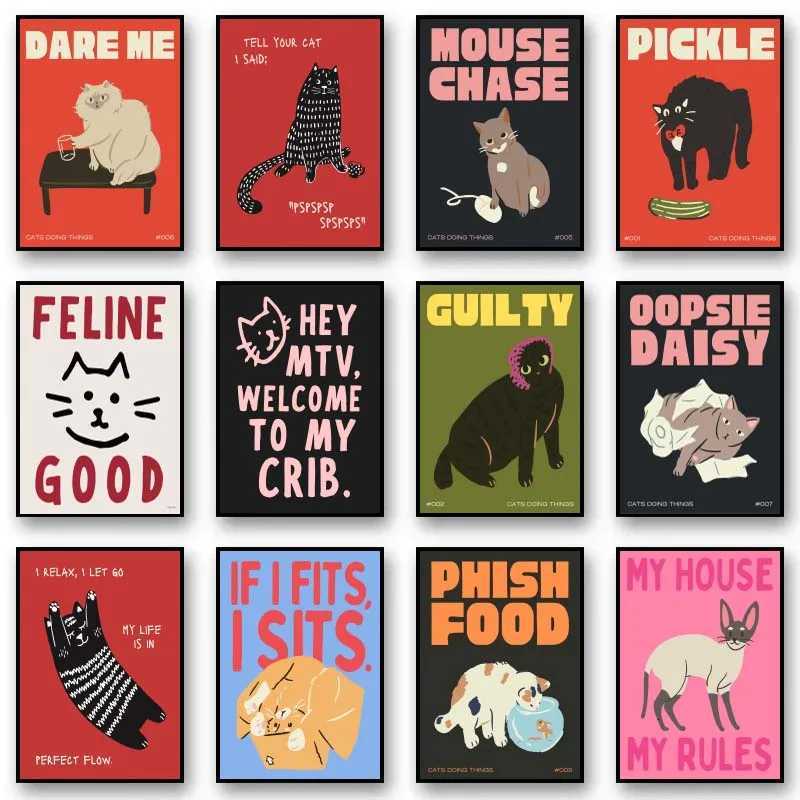 Modern Black Cat Food Wall Art Print Funny Poster Cute Kitten Illustration With Quotes Canvas Painting He Decor H251112-image-1084306525