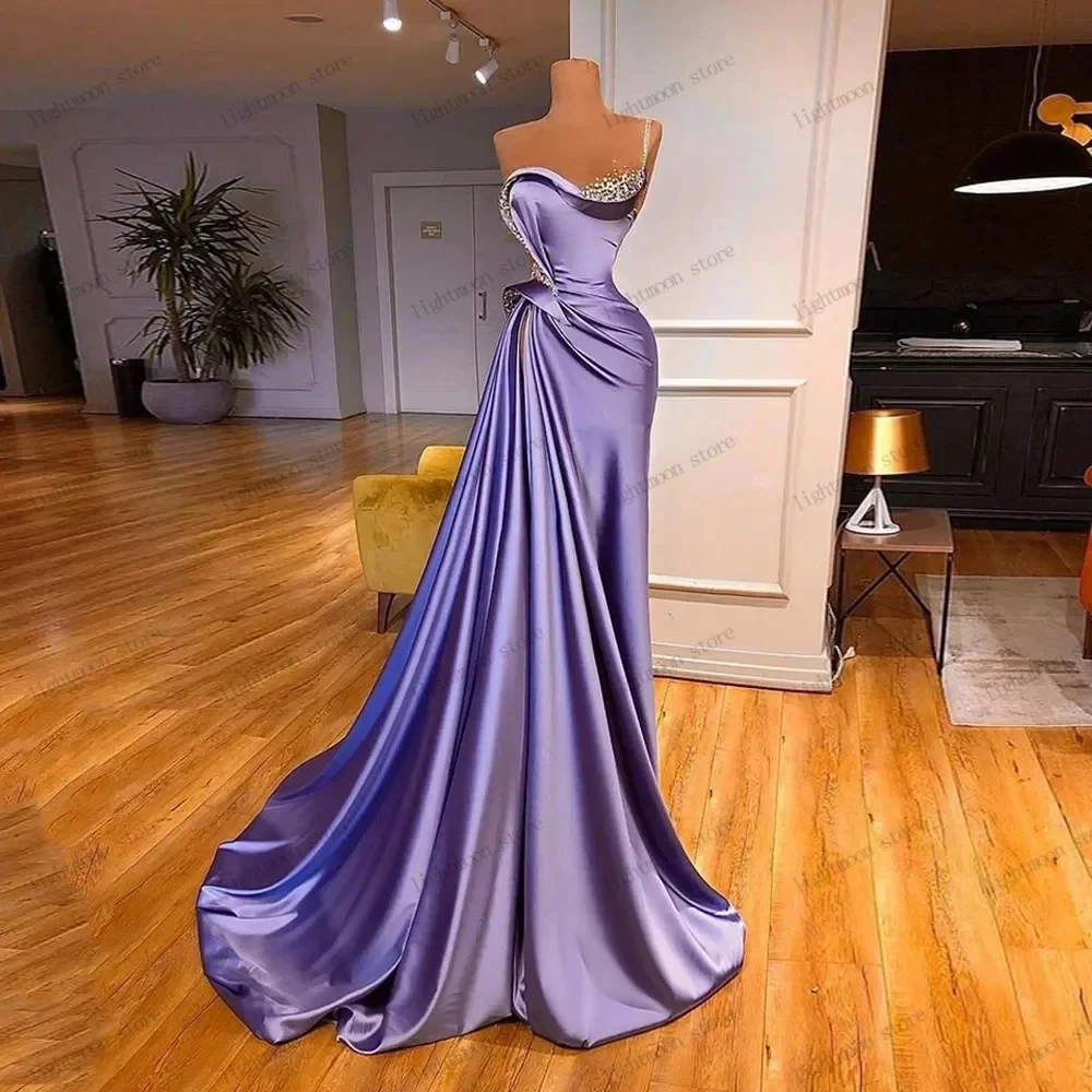 Elegant Evening Dresses Satin Prom Dress Sequin Appliques Sexy Sleeveless Robes For Formal Party Vestidos De Gala Customized plus size