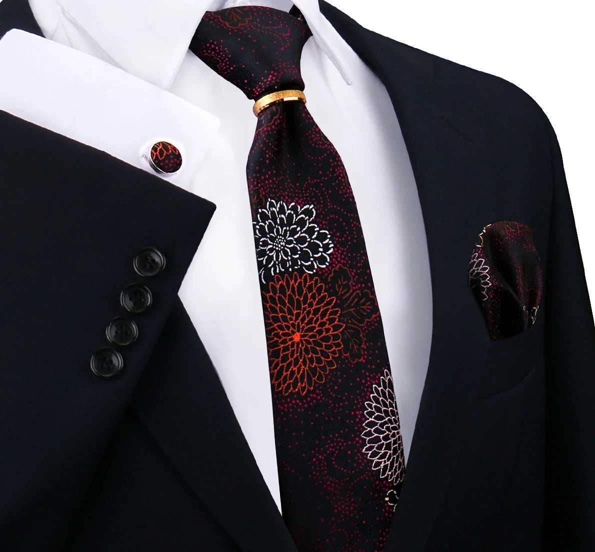 Luxury 100 Silk Tie For Mens Necktie Handkerchief Pocket Square Cufflink with Ring Brooch Set Wedding Business Ties AccessoriesW251111-image-1084187367