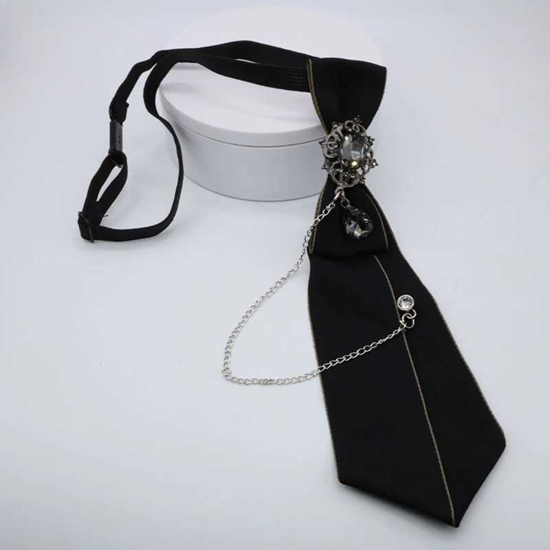 Steampunk Black Necktie Gothic Rhinestone Metal Chain Crystal Pendant Jewelry Bowtie Evening Adjustable Pre-Tied Bow Tie M6CDW251111-image-1084187364