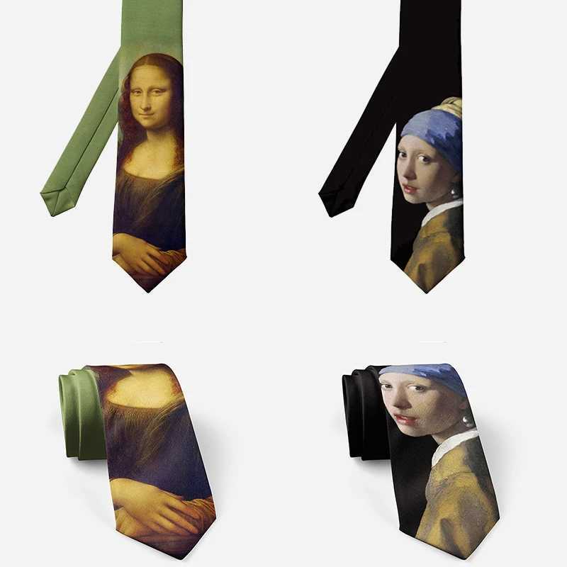Fashion Mona Lisa Art Print Tie Men 8CM Polyester Slim Business Formal Tie Novelty Trend Party Dating Shirt Matching TieW251111-image-1084212773