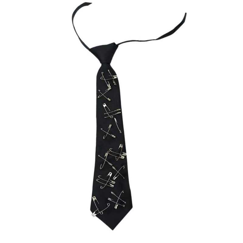 E15F Punk Pin Neck Tie for Women Teens Cool 2000s Preknotted Tie with Stylish Decors Uniform Shirt Tie for Student School EventW251111-image-1084187257