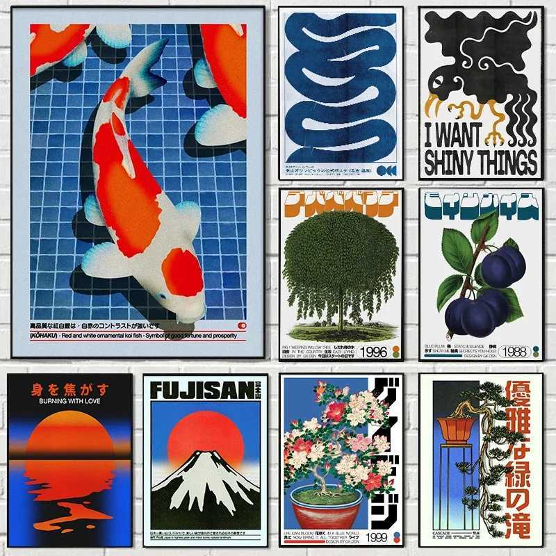 Japanese Koi Rizhao Jinshan Canvas Prints Bauhaus Geetric Willow Japanese Wall Art Prints for Modern Living Ro He Dec H251112-image-1084306489