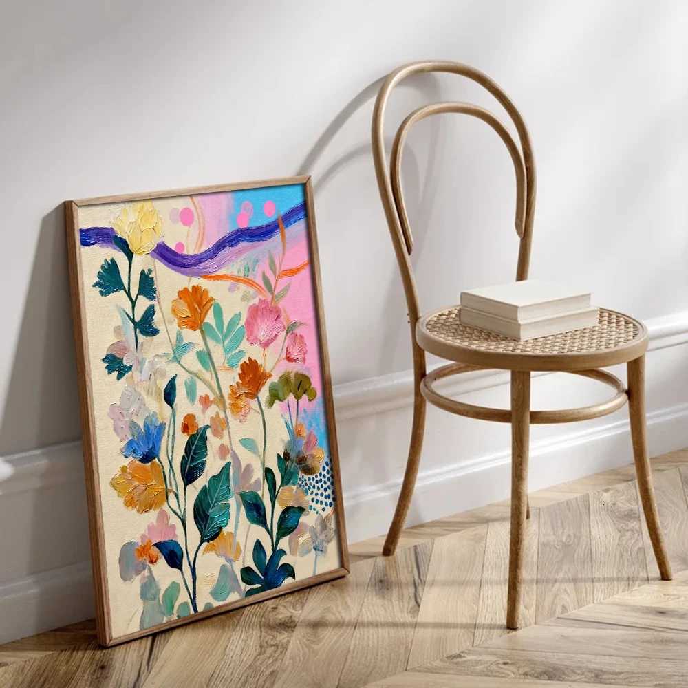 Abstract Illustration Art Posters Distant Mountain Flowers Colorf Nature Landscape Wall Art rals He Decorative painting H251112-image-1084308564