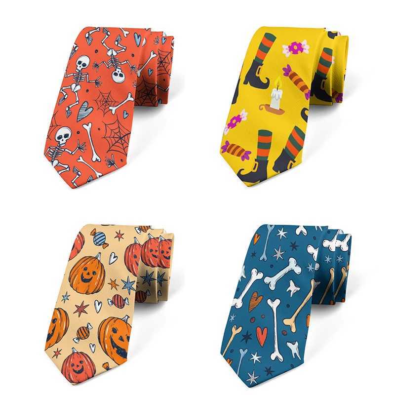 New Design Polyester Tie Unisex Fashion Skull Print 8CM Mens Formal Tie Creative Halloween Funny Pumpkin Casual Party Tie GiftsW251111-image-1084212566