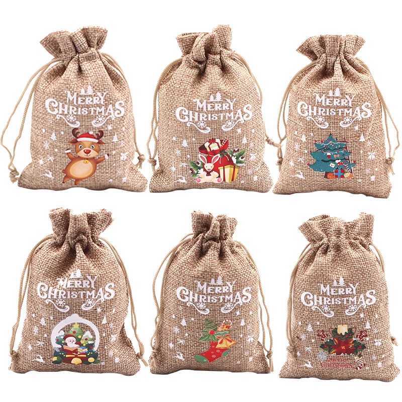 10PCS Christmas Burlap Drawstring Bag Cross Border Party Festival Gift Pouch Kids Cartoon Candy Sack Burlap Pouch M251113-image-1084490519