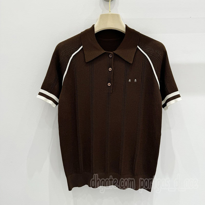 Hollow Knitted Polo Tees For Women Designer Letter Embroidered Short Sleeve Polos Luxury Summer Vacation Preppy Style Knits-image-809701052